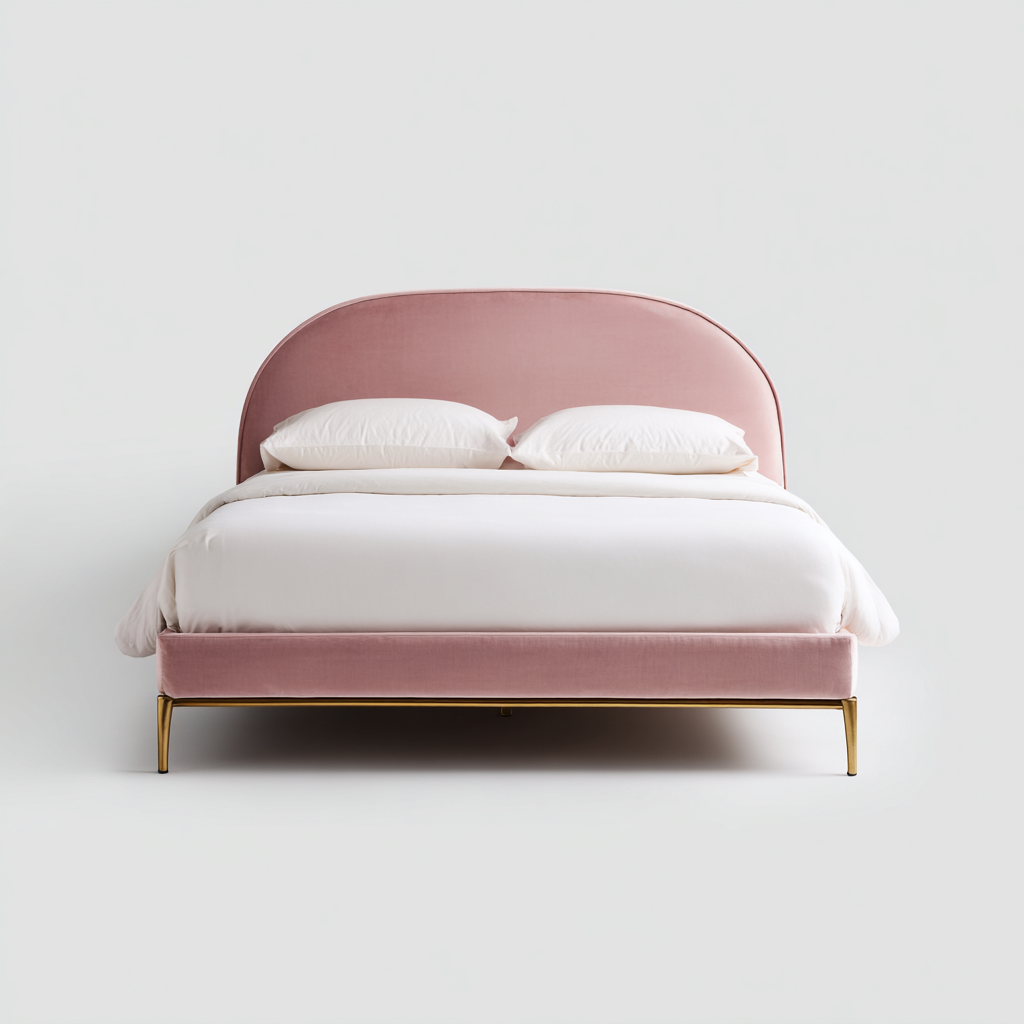 Lit 2 places en velours 200x180x105 cm - rose - style moderne - adapté à la chambre-Nicheoliq