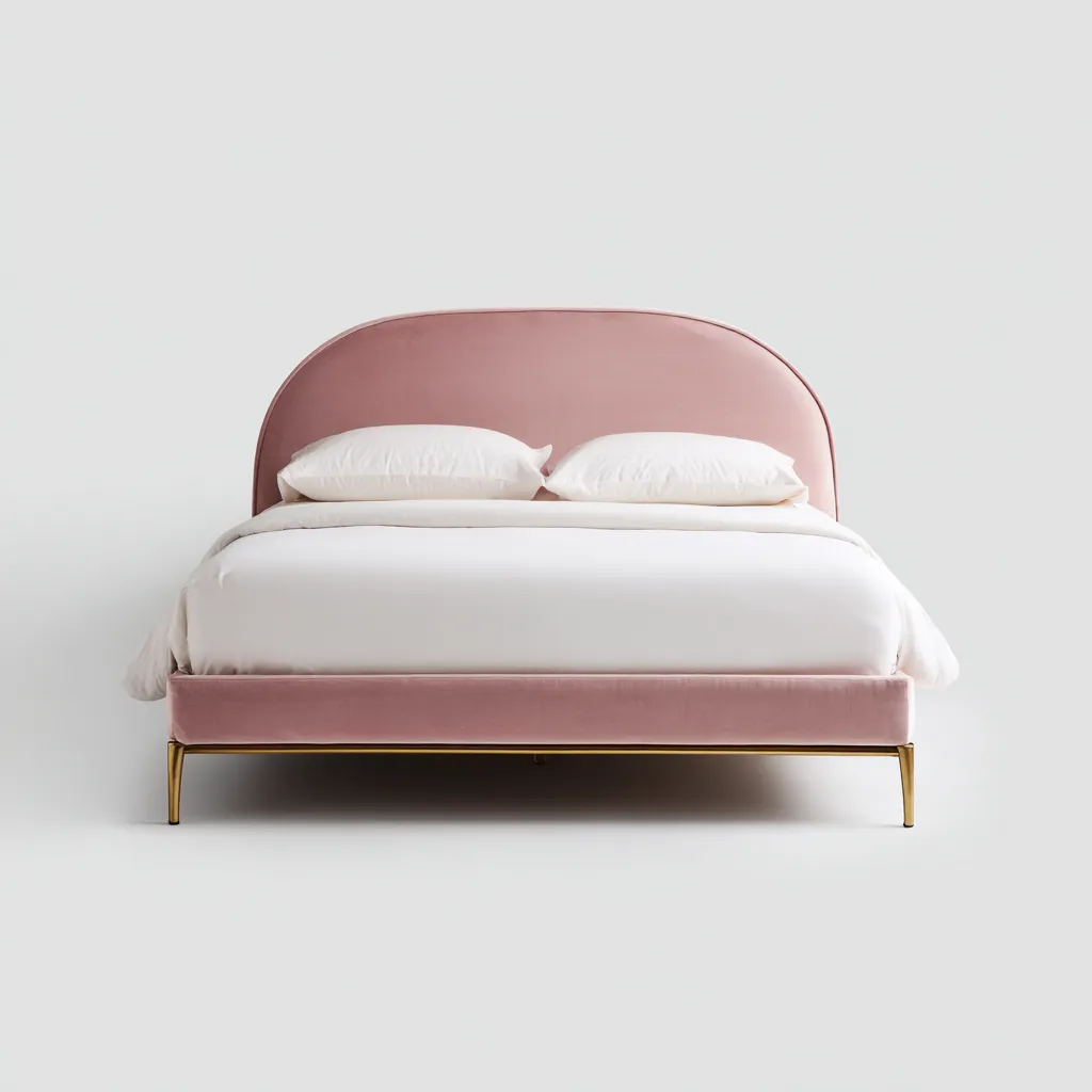 Lit 2 places en velours 200x180x105 cm - rose - style moderne - adapté à la chambre-Nicheoliq