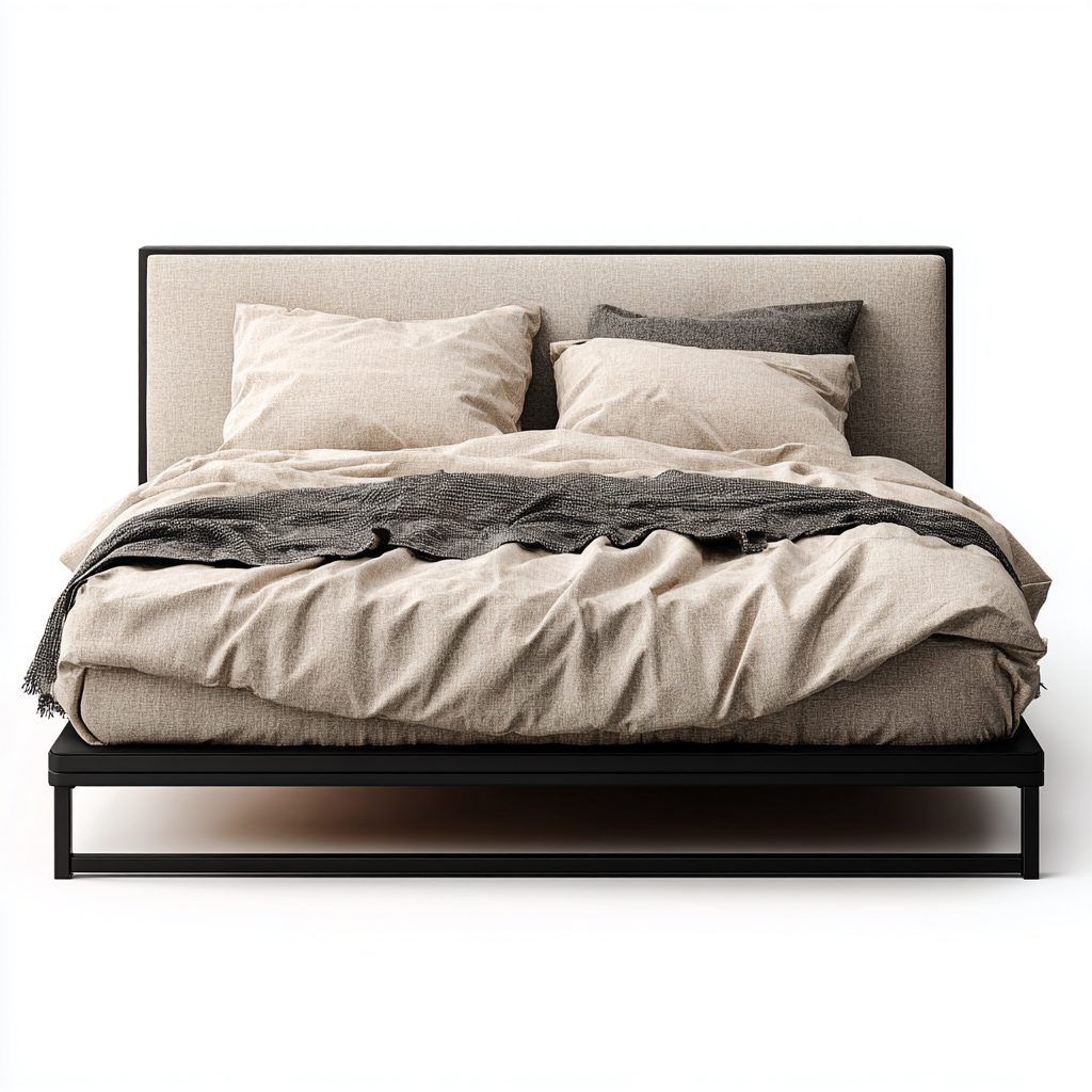 Lit 2 places tissu 200x180x95 cm - beige - pour chambre - design moderne-Nicheoliq