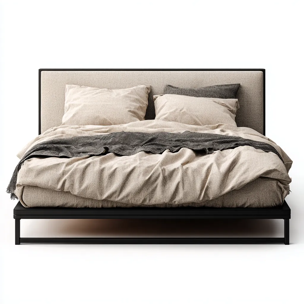 Lit 2 places tissu 200x180x95 cm - beige - pour chambre - design moderne-Nicheoliq