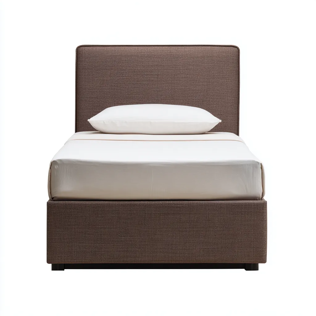 Lit 1 place tissu 200x90x110 cm - brun - design moderne - adapté à la chambre-Nicheoliq