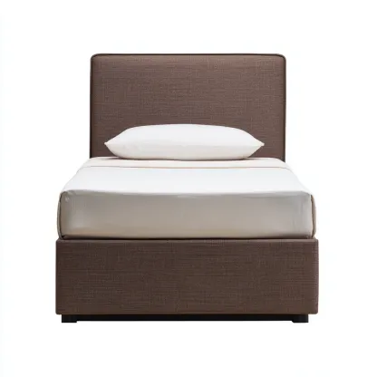 Lit 1 place tissu 200x90x110 cm - brun - design moderne - adapté à la chambre-Nicheoliq