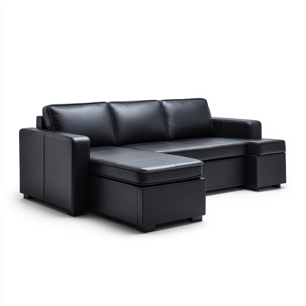 Canapé d'angle cuir synthétique 255x160x88 cm - noir - design moderne pour salon-Nicheoliq