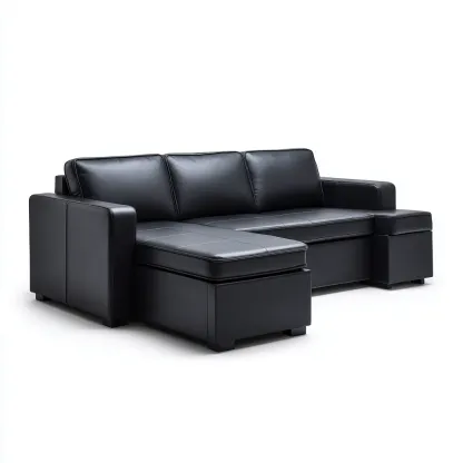 Canapé d'angle cuir synthétique 255x160x88 cm - noir - design moderne pour salon-Nicheoliq