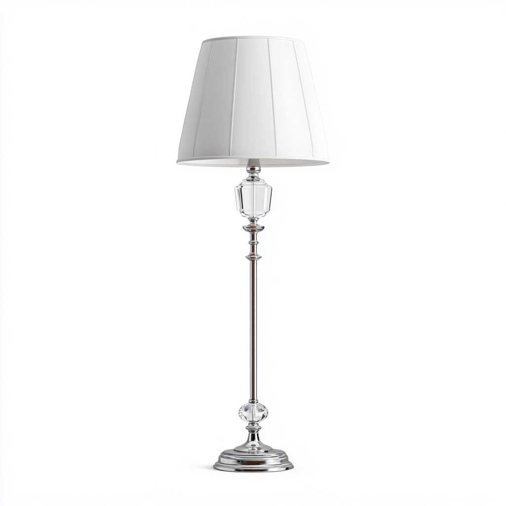 Lampadaire métal et verre 30x30x155 cm blanc-argent - design moderne pour salon-Nicheoliq