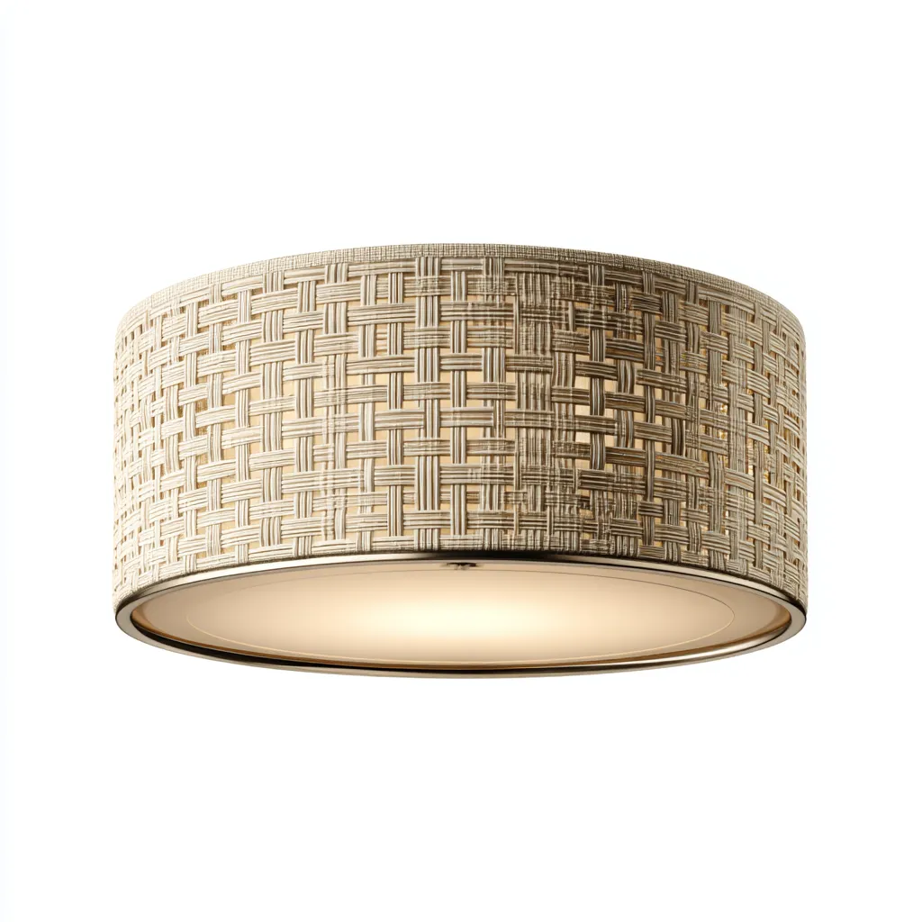 Plafonnier rotin métal 40x40x18 cm beige naturel pour salon - design bohème moderne-Nicheoliq