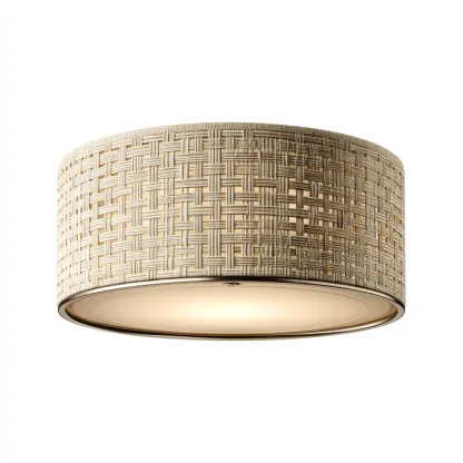 Plafonnier rotin métal 40x40x18 cm beige naturel pour salon - design bohème moderne-Nicheoliq