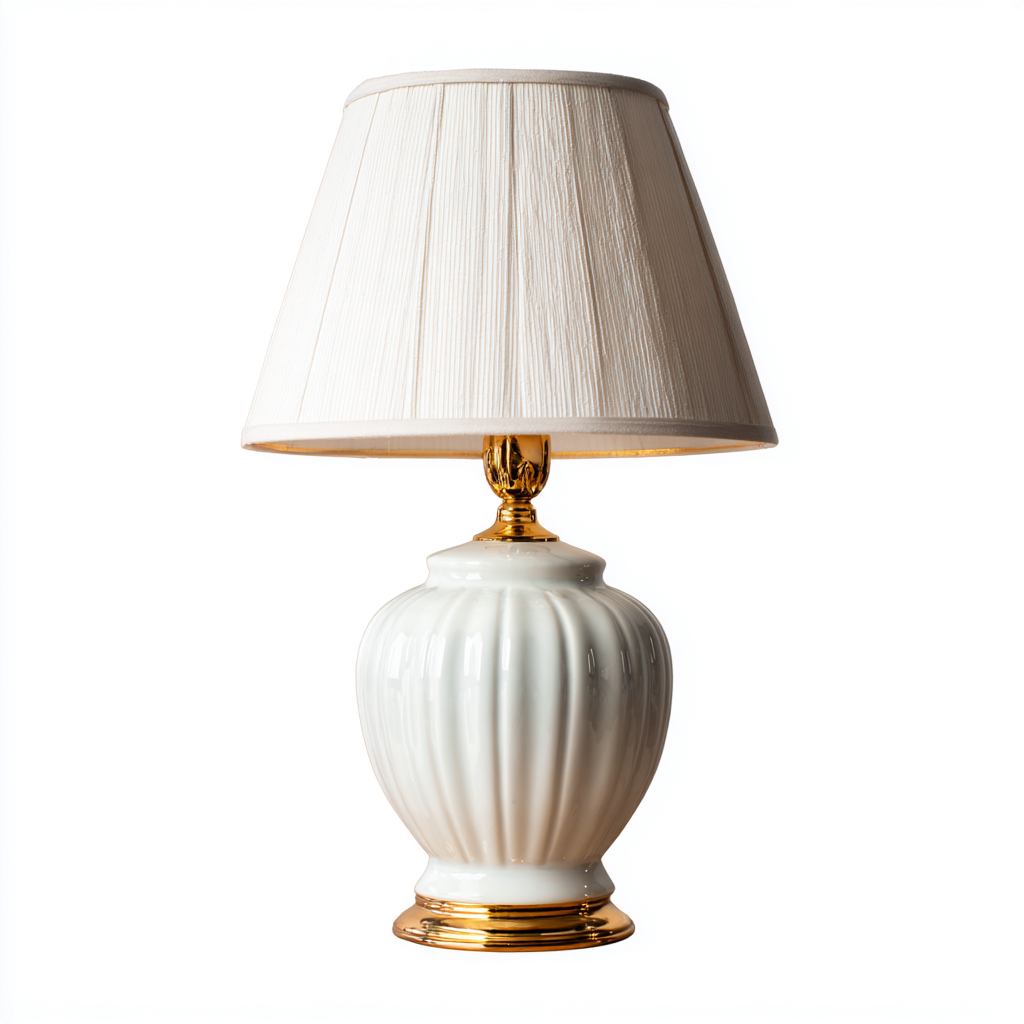 Lampe de table en céramique et métal 28x28x50 cm - blanc-or - style classique adapté au salon-Nicheoliq