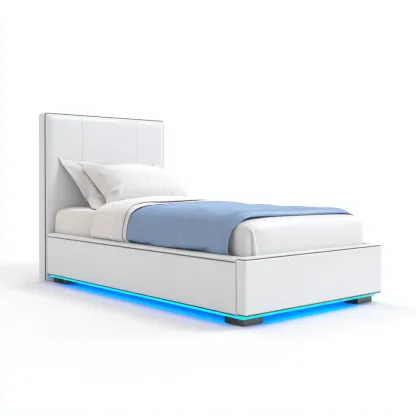 Lit 1 place simili cuir blanc 200x90x95 cm - avec éclairage LED - design moderne pour chambre-Nicheoliq
