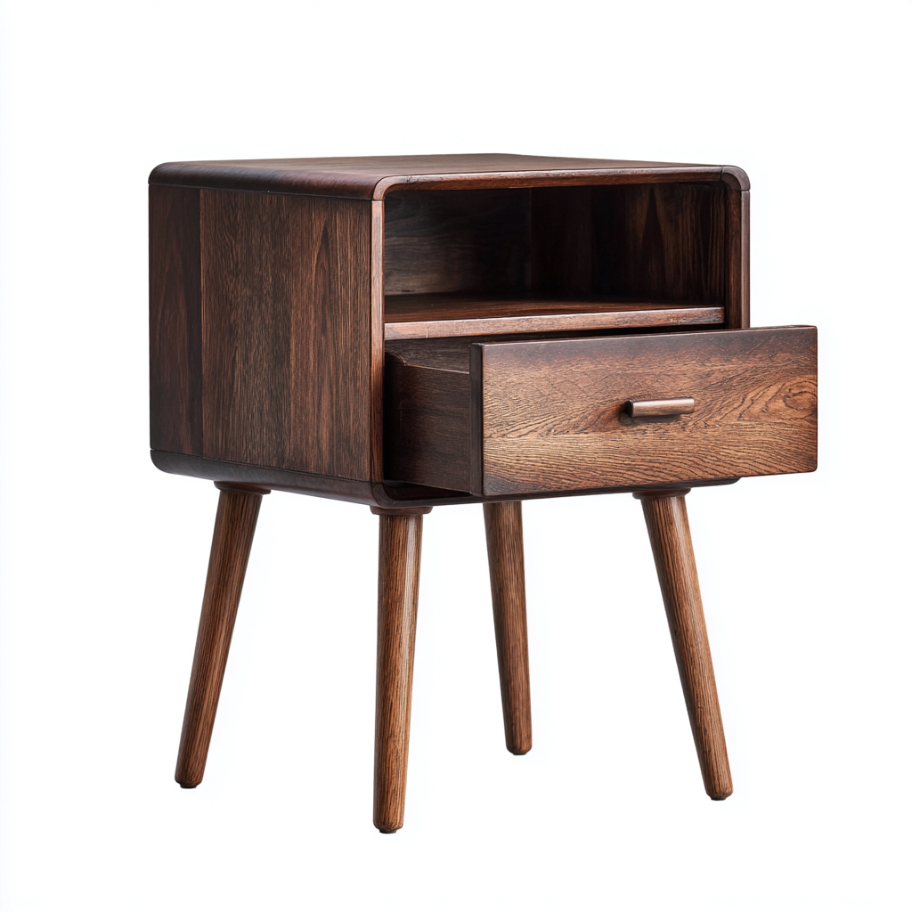 Table de chevet bois 45x35x55 cm noyer foncé adaptée à la chambre style scandinave rétro-Nicheoliq