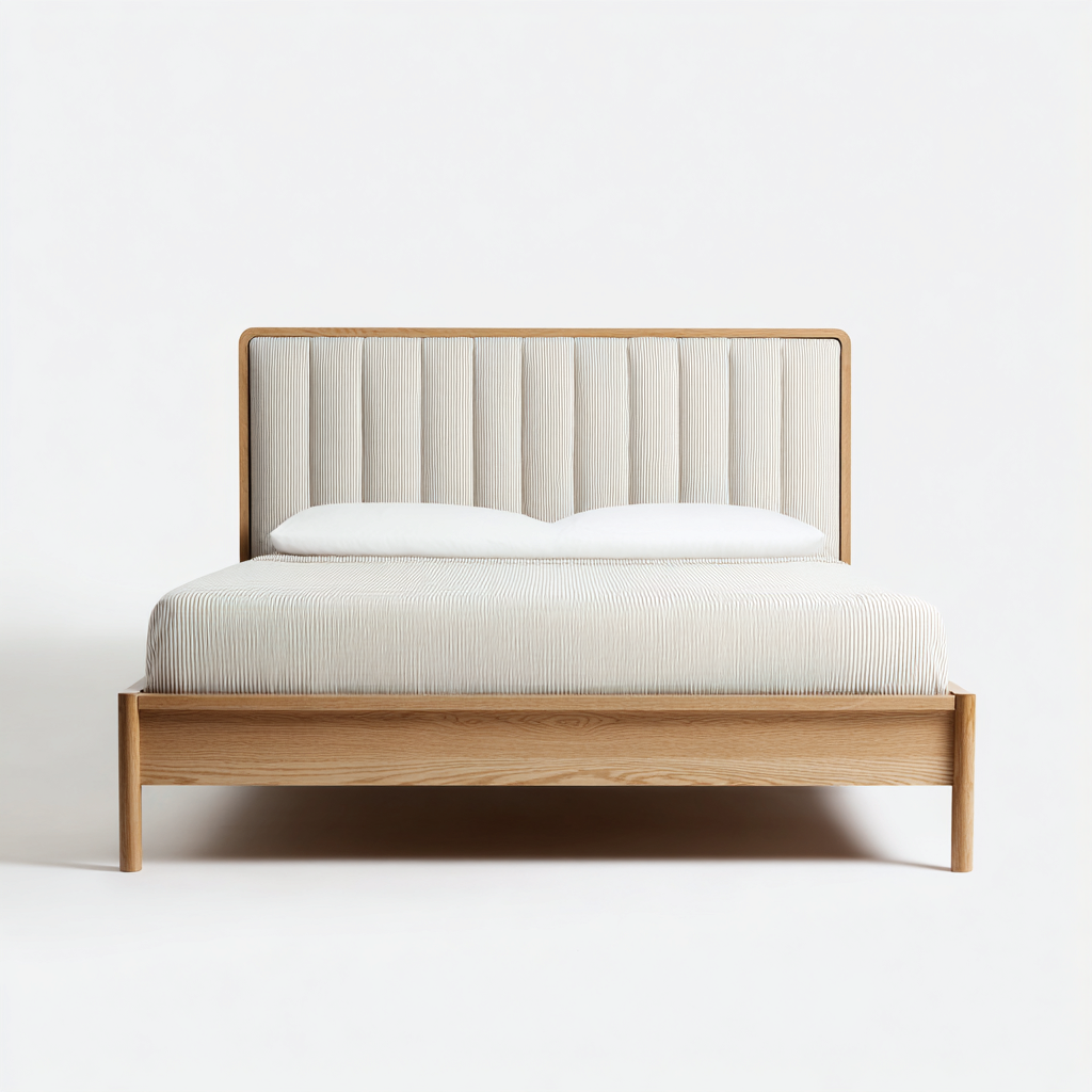 Lit 2 places Tissu-Bois 200x180x110 cm - beige - adapté à la chambre - design moderne-Nicheoliq