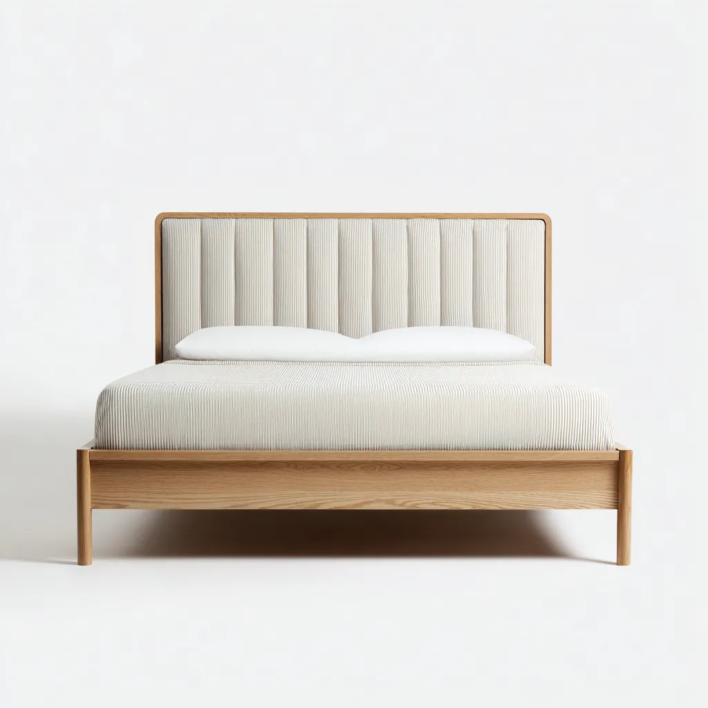 Lit 2 places Tissu-Bois 200x180x110 cm - beige - adapté à la chambre - design moderne-Nicheoliq