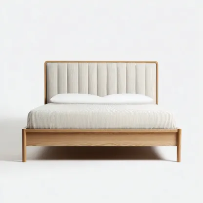 Lit 2 places Tissu-Bois 200x180x110 cm - beige - adapté à la chambre - design moderne-Nicheoliq