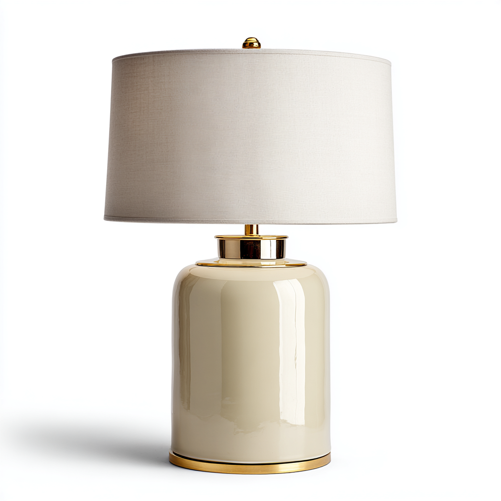 Lampe de table en céramique et métal 30x30x55 cm - beige-or - style moderne adapté au salon-Nicheoliq