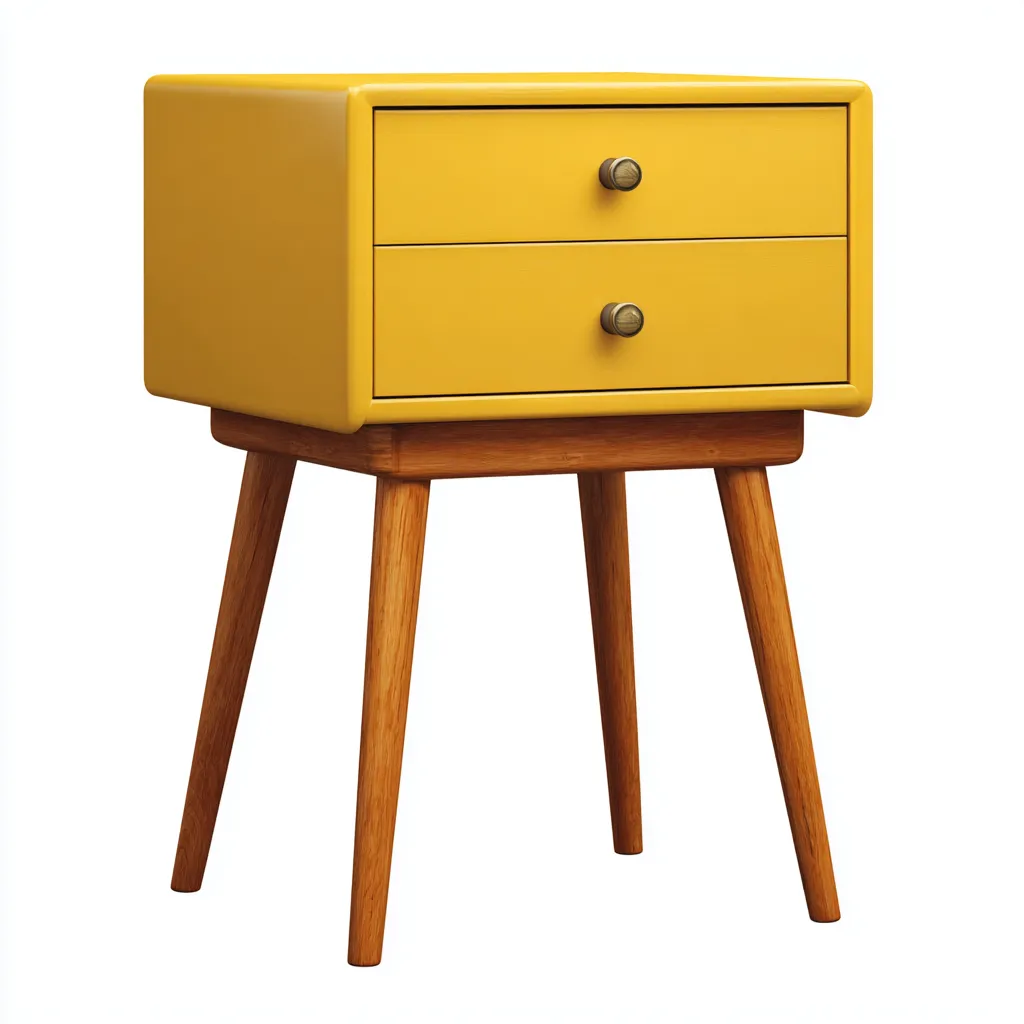 Table de chevet bois MDF 45x35x55 cm jaune pour chambre - style moderne-Nicheoliq