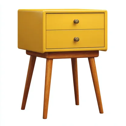 Table de chevet bois MDF 45x35x55 cm jaune pour chambre - style moderne-Nicheoliq