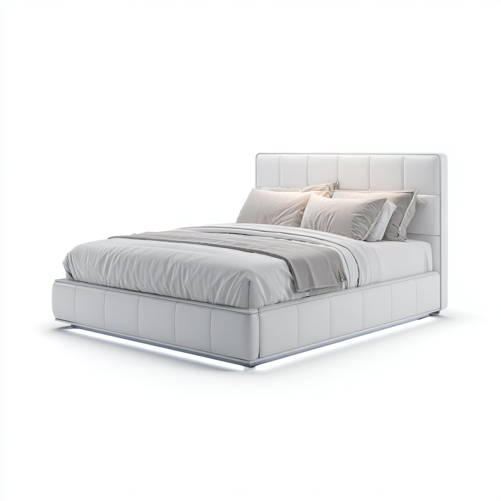 Lit 2 places cuir 200x180x95 cm - blanc - pour chambre - style moderne-Nicheoliq