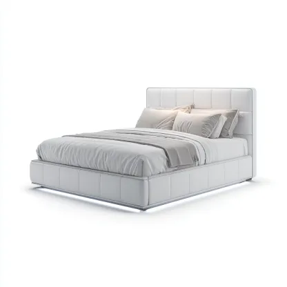 Lit 2 places cuir 200x180x95 cm - blanc - pour chambre - style moderne-Nicheoliq