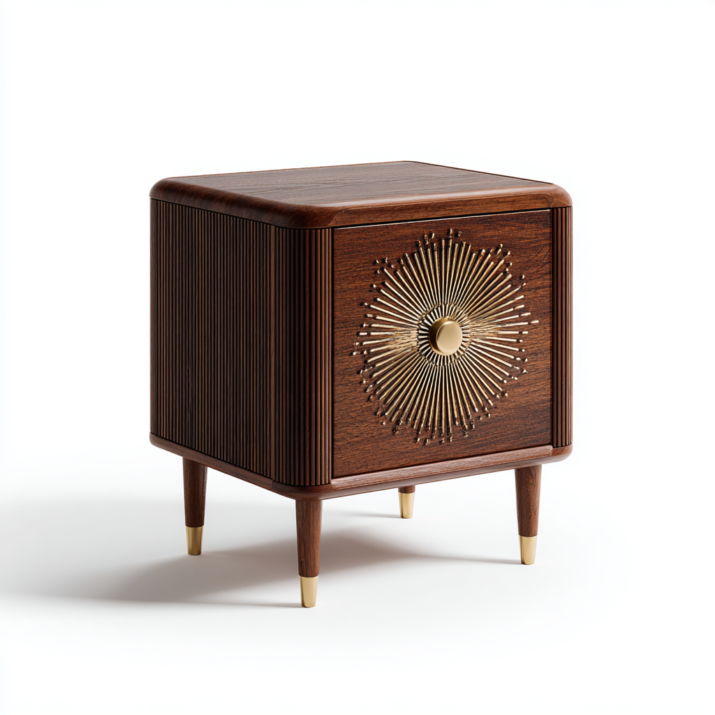 Table de chevet bois métal 45x35x55 cm brun-or adaptée à la chambre style rétro moderne-Nicheoliq