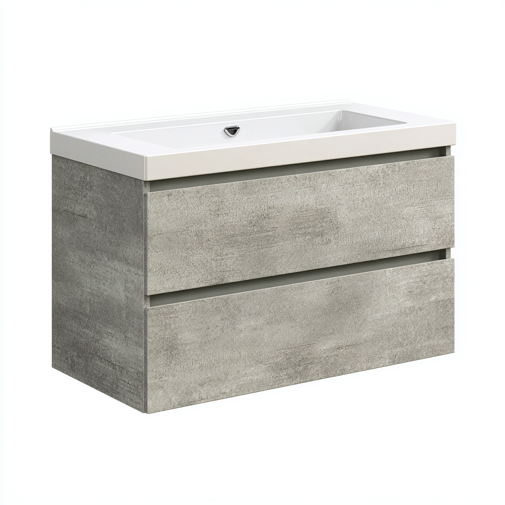 Meuble lavabo mural - bois MDF effet béton - 80x45x50 cm - gris - pour salle de bain - design moderne-Nicheoliq