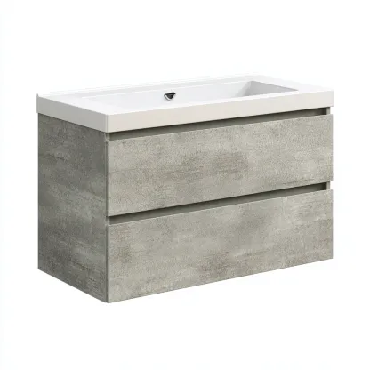 Meuble lavabo mural - bois MDF effet béton - 80x45x50 cm - gris - pour salle de bain - design moderne-Nicheoliq
