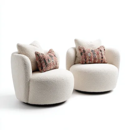 Fauteuil tissu bouclé 80x80x85 cm - blanc cassé - design moderne pour salon-Nicheoliq