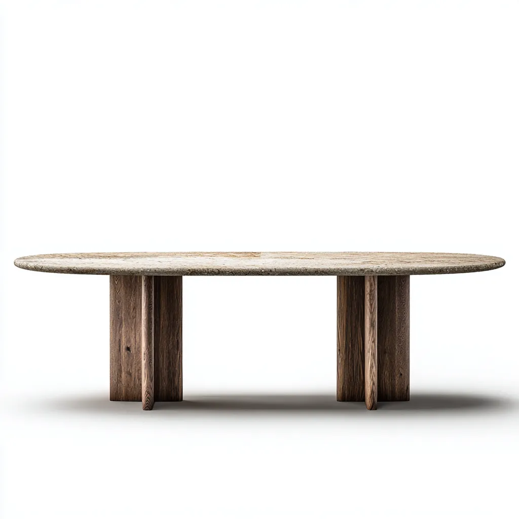 Table à manger bois massif et pierre reconstituée 220x100x75 cm - beige-marron - adapté à la salle à manger - design contemporain-Nicheoliq