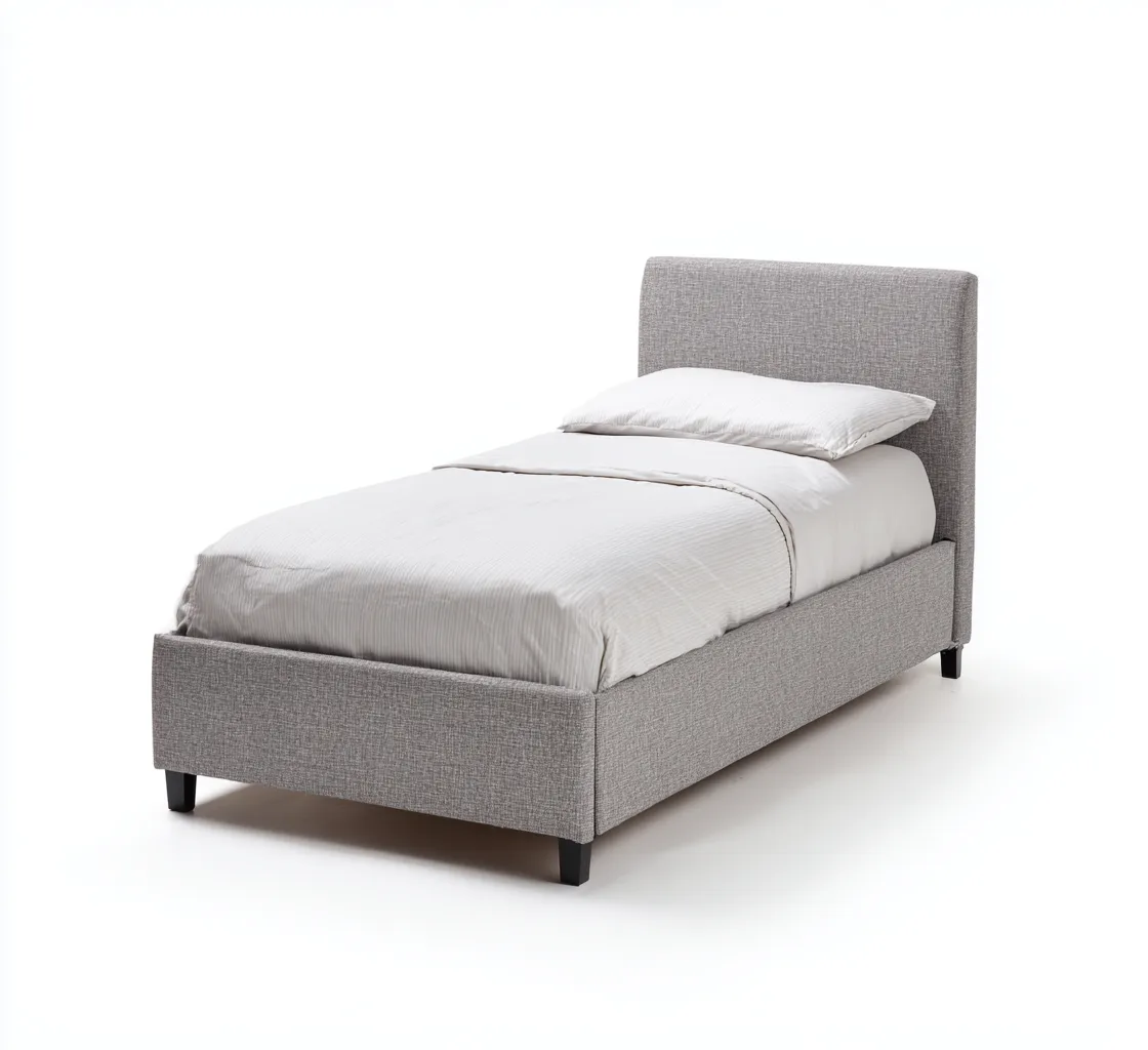 Lit 1 place tissu 200x90x105 cm - gris - design moderne - adapté à la chambre-Nicheoliq