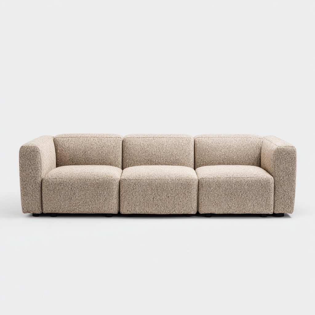 Canapé 3 places tissu 225x90x76 cm - beige - pour salon - design moderne-Nicheoliq