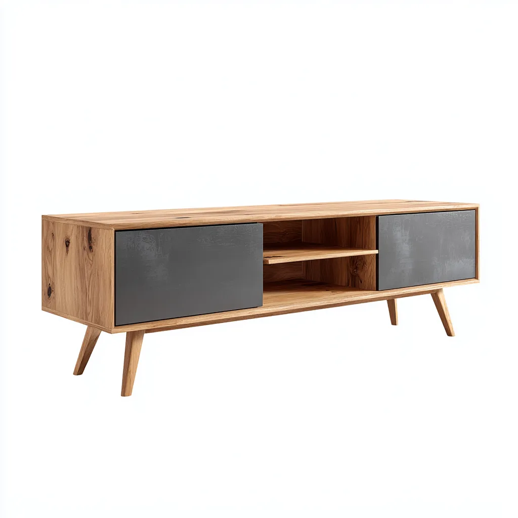 Meuble TV en bois MDF 180x40x55 cm chêne-gris pour salon - style moderne-Nicheoliq