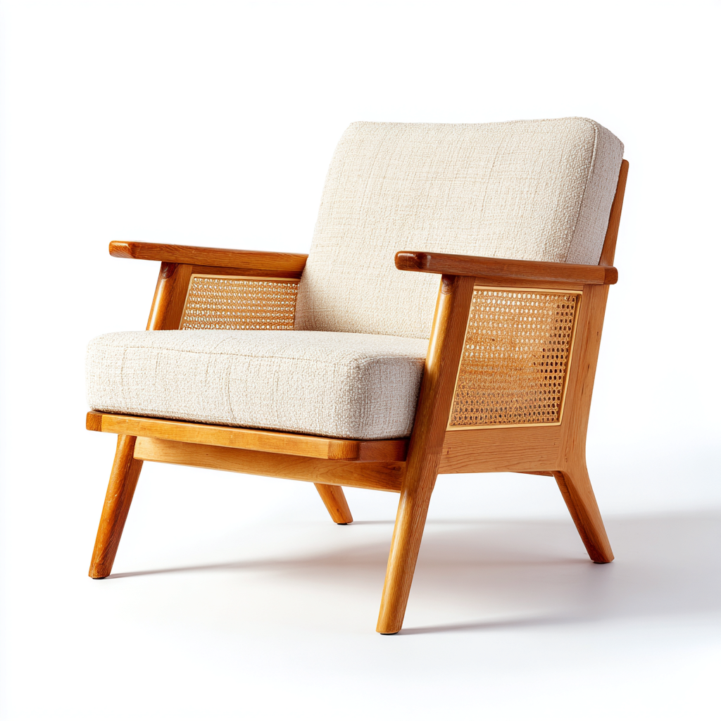 Fauteuil bois et tissu 75x70x85 cm - beige - style scandinave pour salon-Nicheoliq