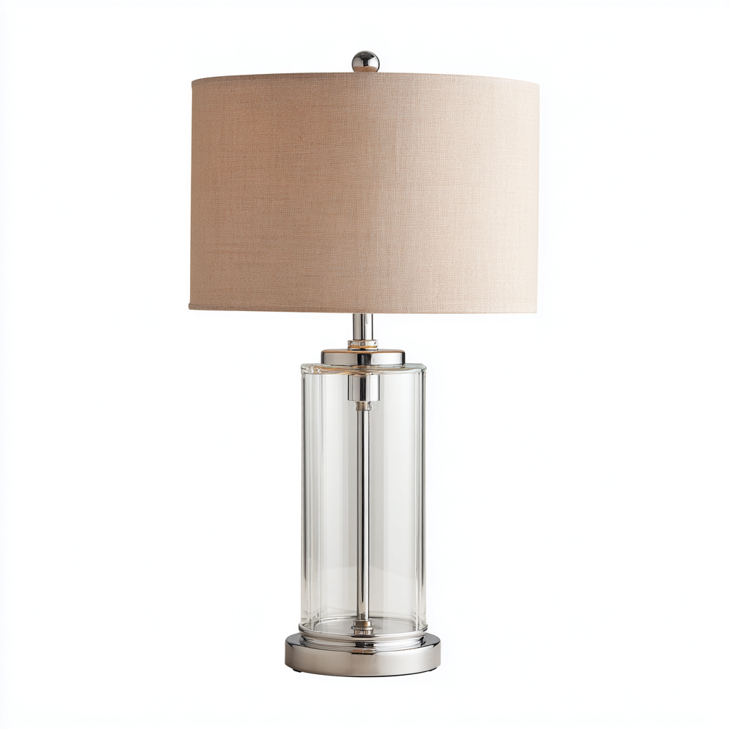 Lampe de table en verre et métal 30x30x55 cm - beige-chrome - style moderne adapté au salon-Nicheoliq