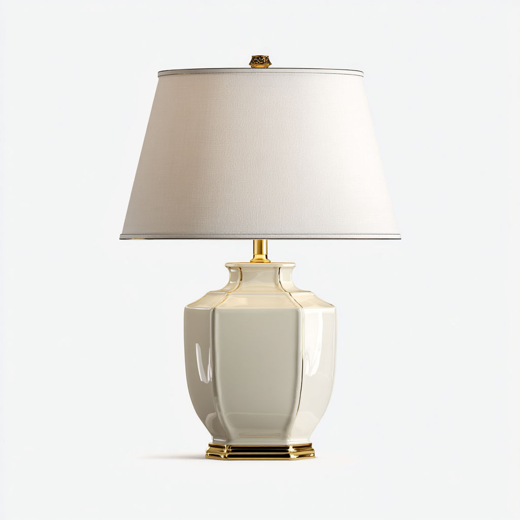 Lampe de table en céramique et métal 30x30x55 cm - beige-or - style classique adapté au salon-Nicheoliq