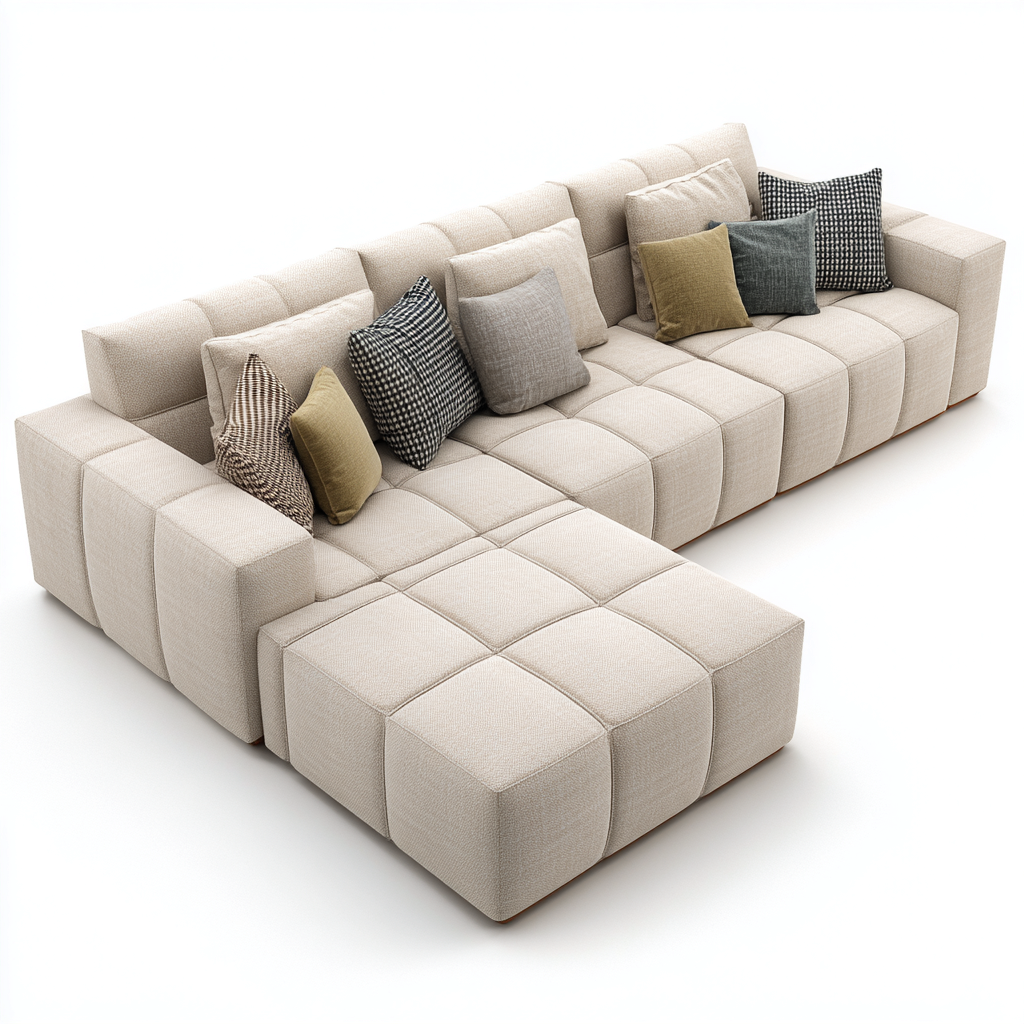 Canapé d'angle tissu modulable 320x200x85 cm - beige - design moderne pour salon-Nicheoliq