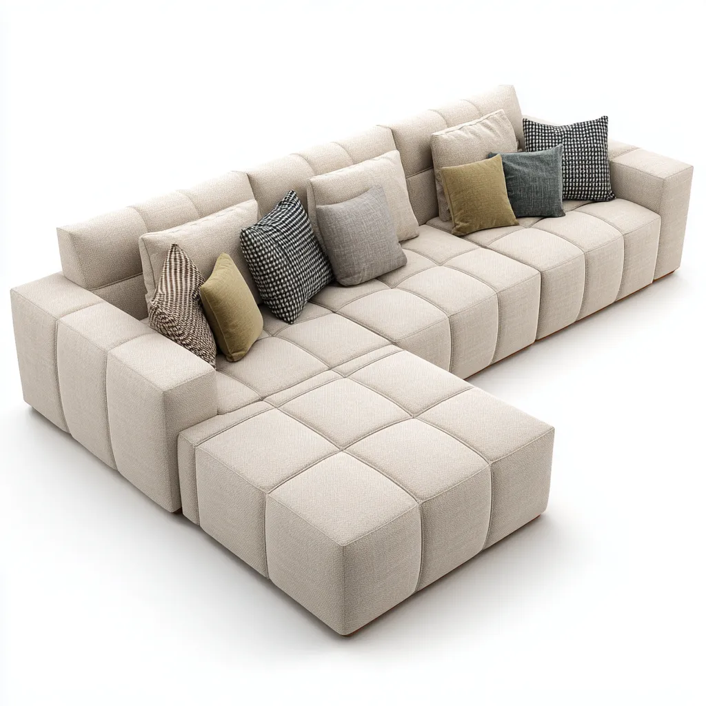 Canapé d'angle tissu modulable 320x200x85 cm - beige - design moderne pour salon-Nicheoliq