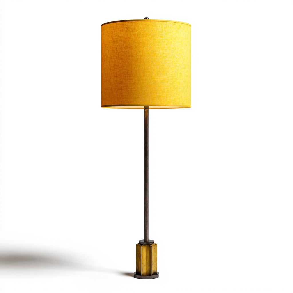 Lampadaire métal et tissu 34x34x155 cm jaune-noir - design contemporain pour salon-Nicheoliq