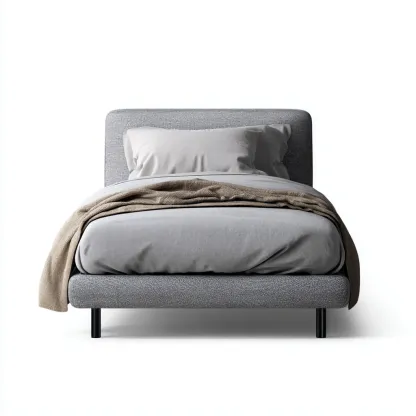 Lit 1 place tissu 200x90x100 cm - gris - design moderne - adapté à la chambre-Nicheoliq