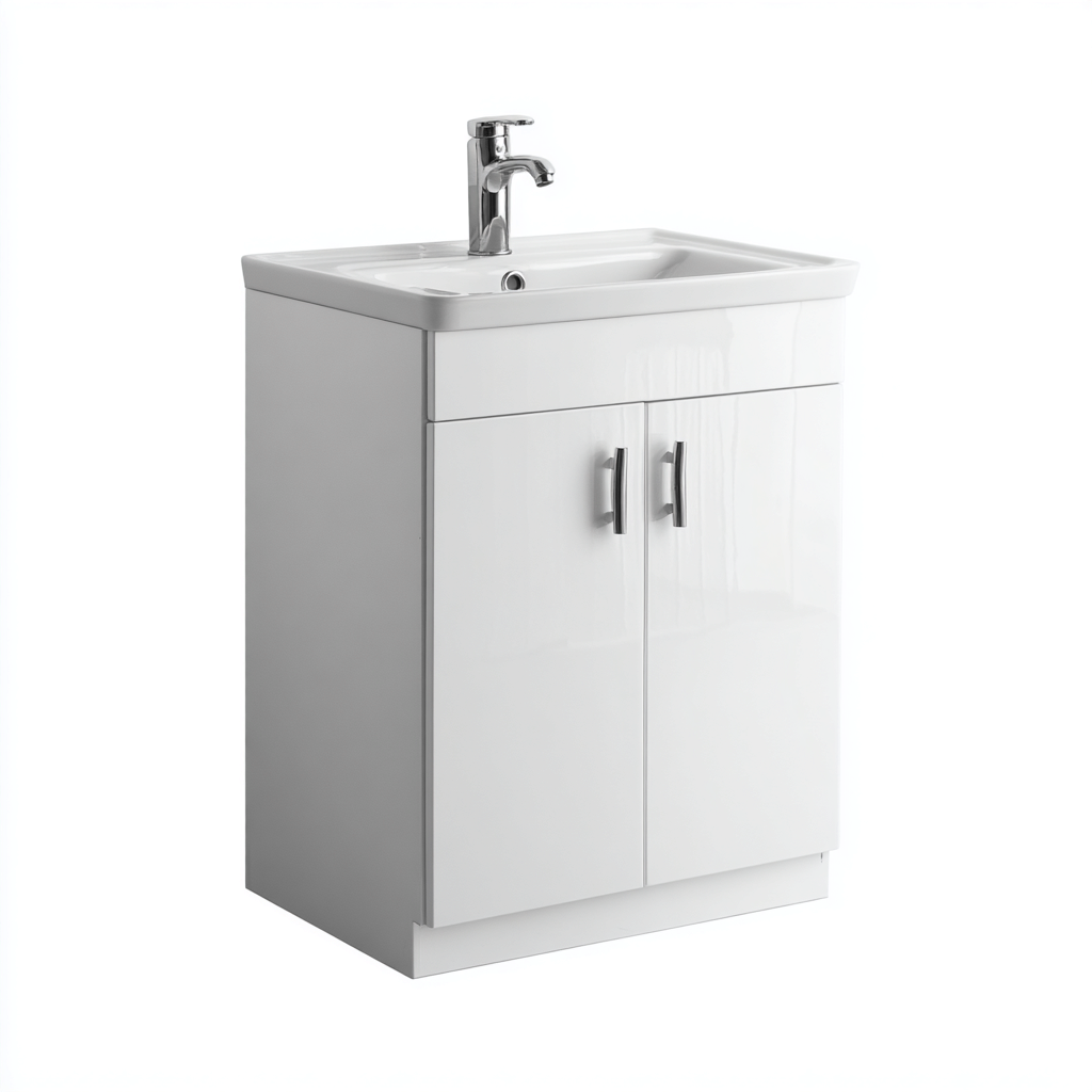 Meuble lavabo - MDF laqué - 60x45x80 cm - blanc - pour salle de bain - design moderne-Nicheoliq