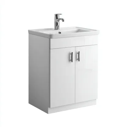 Meuble lavabo - MDF laqué - 60x45x80 cm - blanc - pour salle de bain - design moderne-Nicheoliq