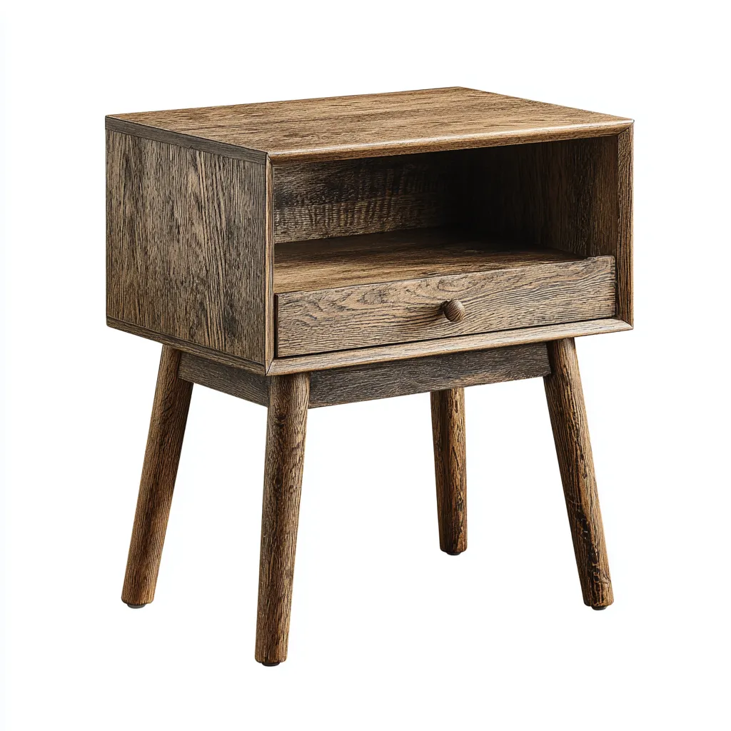 Table de chevet bois 45x35x55 cm chêne foncé adaptée à la chambre style scandinave rétro-Nicheoliq