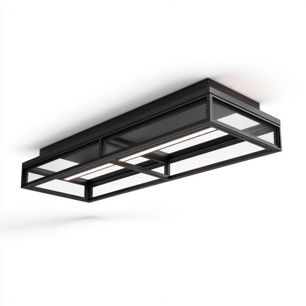 Plafonnier LED métal 60x20x10 cm noir pour salon - design industriel-Nicheoliq