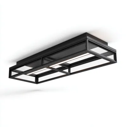 Plafonnier LED métal 60x20x10 cm noir pour salon - design industriel-Nicheoliq