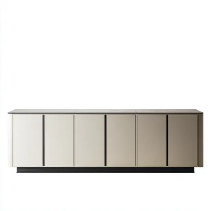Meuble TV en panneaux de bois 200x45x60 cm - beige-noir - style moderne pour salon-Nicheoliq
