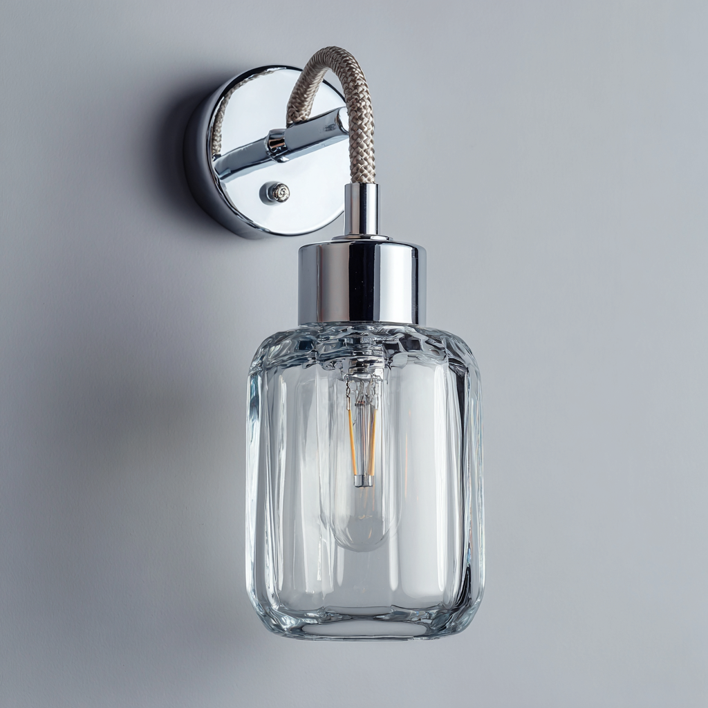 Applique murale - métal et verre 14x10x22 cm - transparent-argent - pour salon-chambre-couloir - design industriel-Nicheoliq