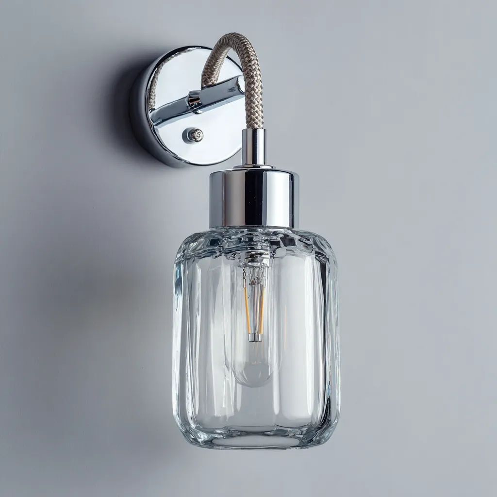 Applique murale - métal et verre 14x10x22 cm - transparent-argent - pour salon-chambre-couloir - design industriel-Nicheoliq