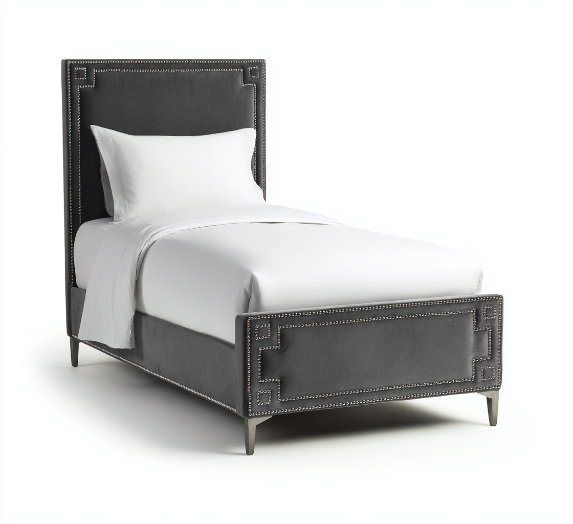 Lit 1 place rembourré velours 200x90x120 cm - gris foncé - design moderne - adapté à la chambre-Nicheoliq