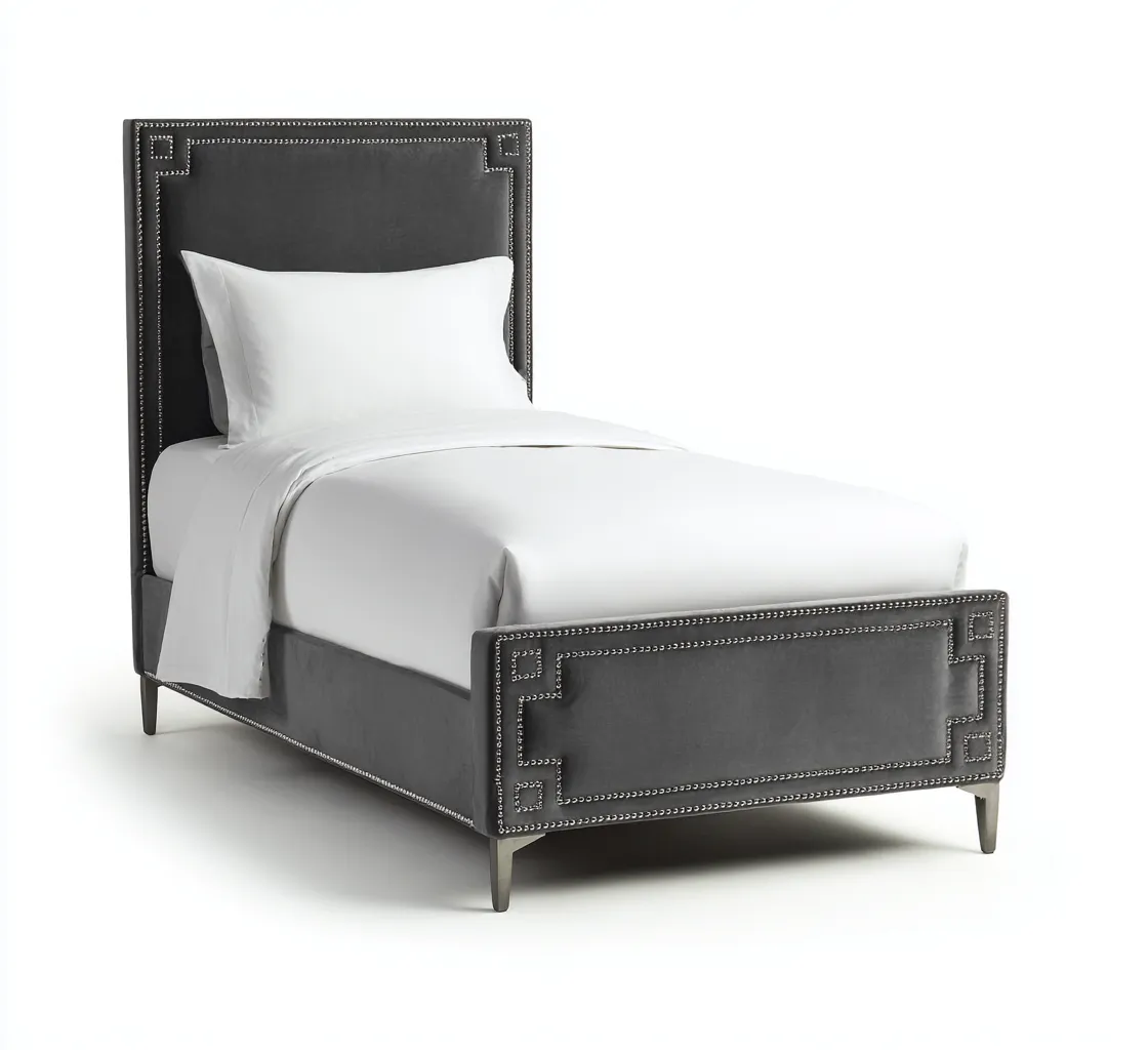 Lit 1 place rembourré velours 200x90x120 cm - gris foncé - design moderne - adapté à la chambre-Nicheoliq