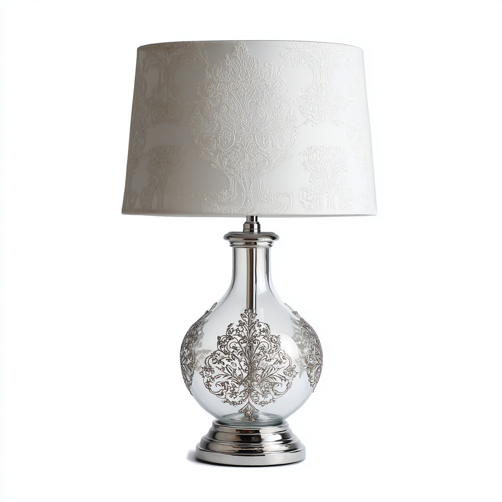 Lampe de table en verre et métal 30x30x55 cm - argent-blanc - style élégant adapté au salon-Nicheoliq