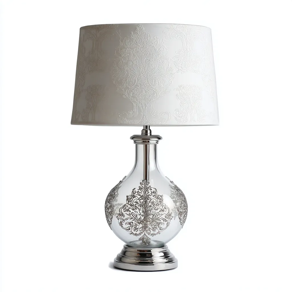 Lampe de table en verre et métal 30x30x55 cm - argent-blanc - style élégant adapté au salon-Nicheoliq