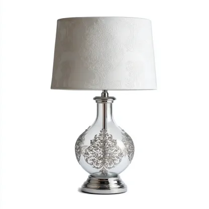 Lampe de table en verre et métal 30x30x55 cm - argent-blanc - style élégant adapté au salon-Nicheoliq